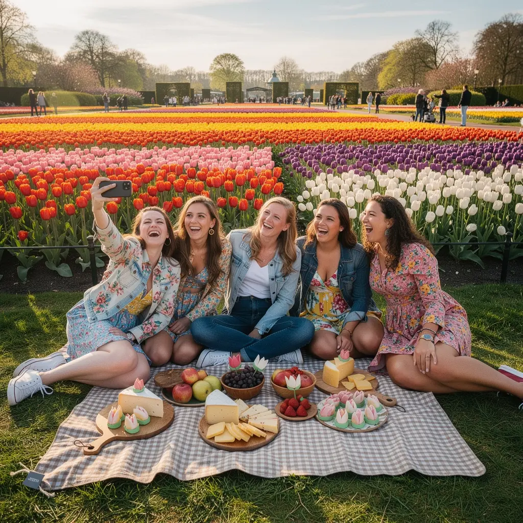 Fotograaf die een prachtig tulpenlandschap vastlegt met een camera.