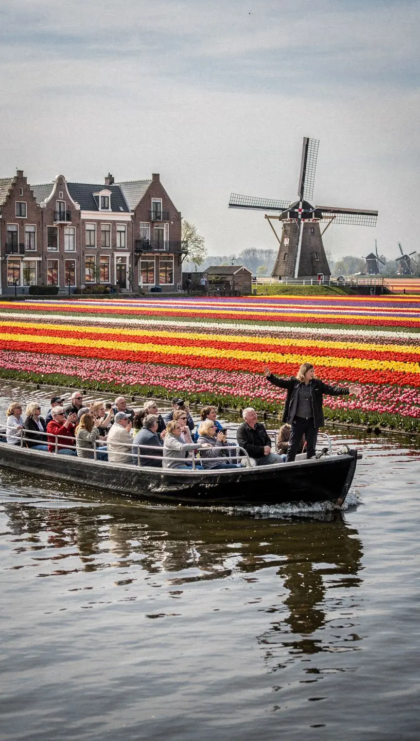 Bezoekers genieten van een rondleiding door de Keukenhof tuinen.
